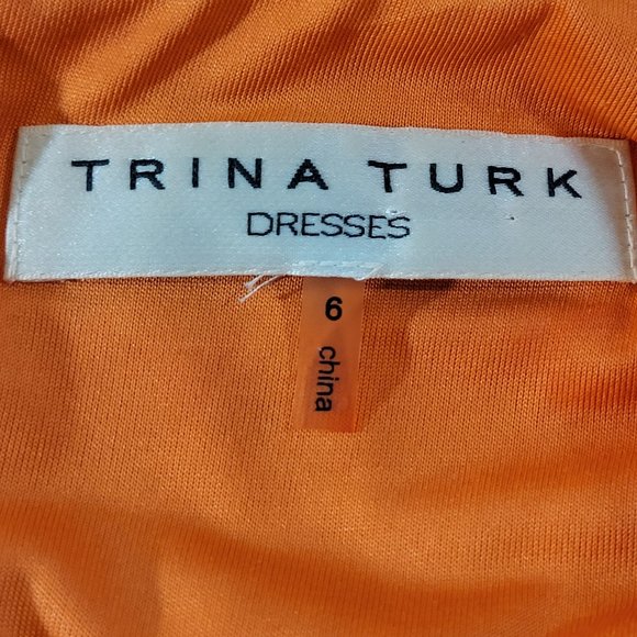 Trina Turk Shift Dress Womens 6 Orange Ruched Cap Sleeve Lined Zip Back - Picture 5 of 7